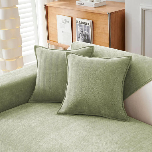 Spring Sage Green Pillow Covers 24x24 inch Set of 2 Chenille Pillow Covers with Elegant Design Soft and Luxurious Decorative Throw Pillows for Couch Bed and Home Decor